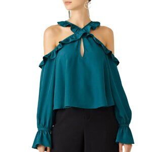 Teal Cold Shoulder Blouse - LIKELY Blouse Shirt Top, Stunning, Designer